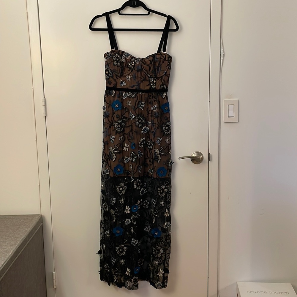 For Love And Lemons Black and Blue Floral Maxi Dress - Picture 7 of 13